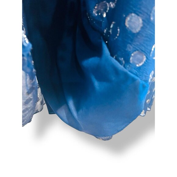 SALONI Navy Tilly Dress Womens Sz 6 Metallic Polka Dots Silk Ruffle Drop Waist - Picture 8 of 16